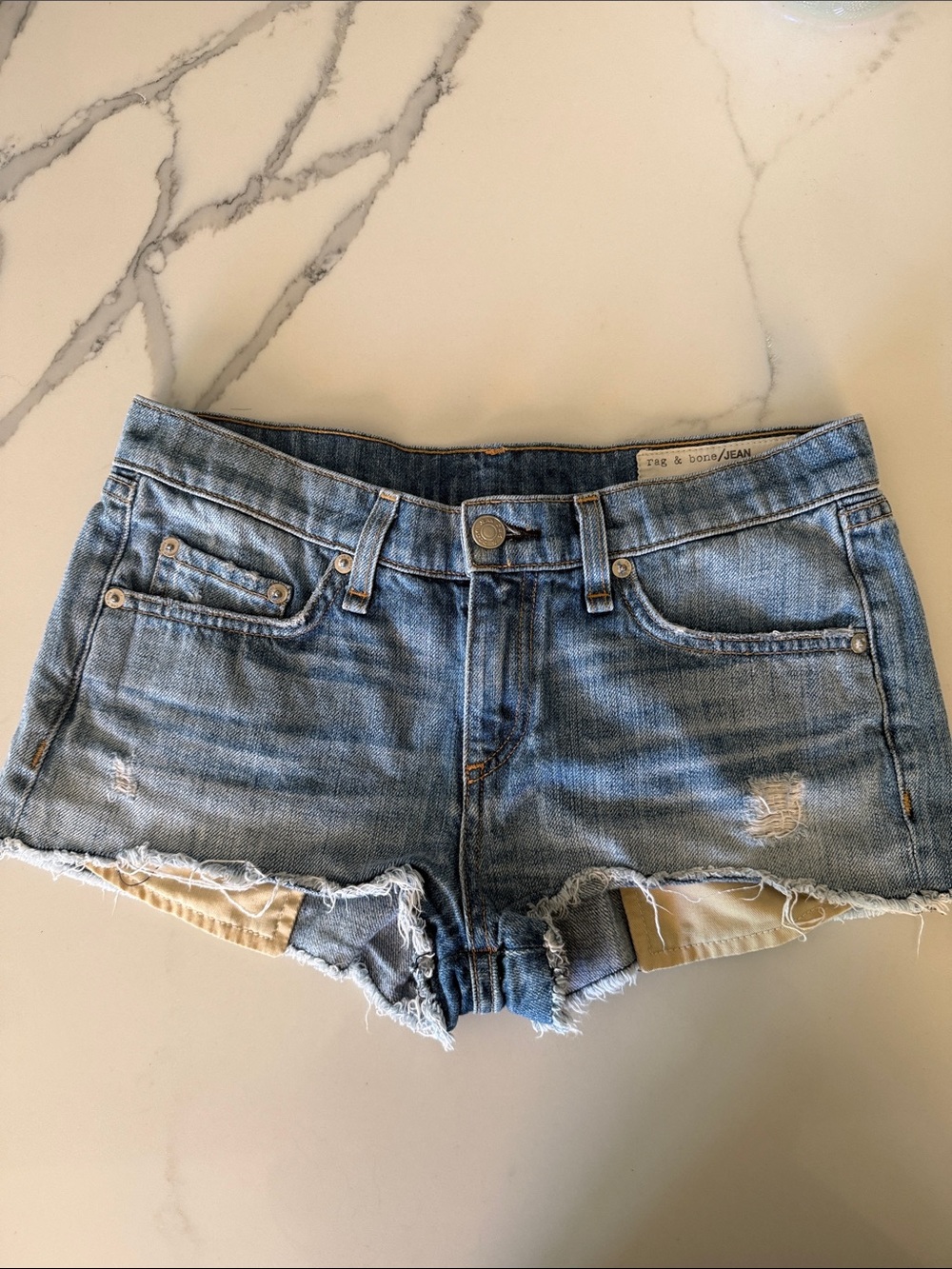 rag & bone Light Blue Distressed Jean Cutoff Shorts